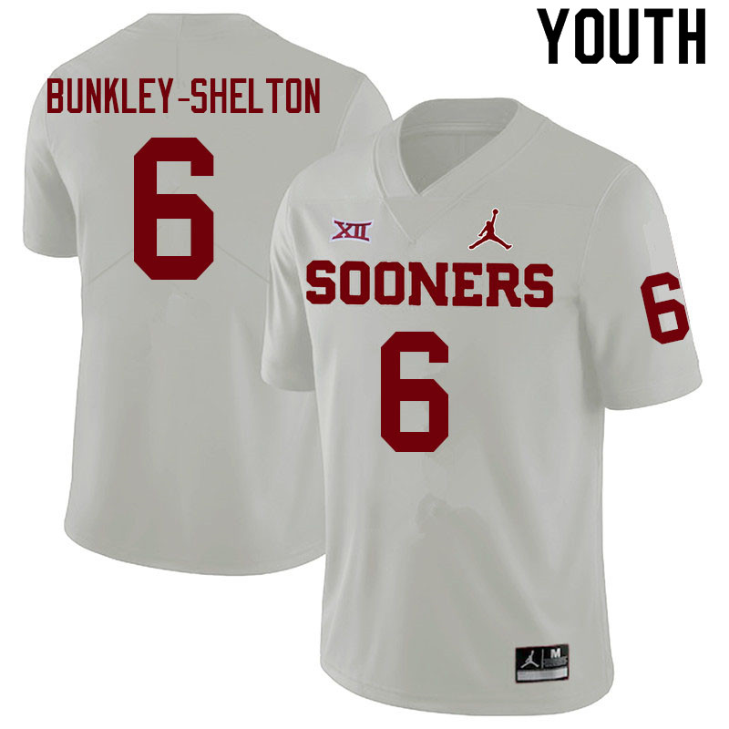 Youth #6 LV Bunkley-Shelton Oklahoma Sooners College Football Jerseys Sale-White - Click Image to Close